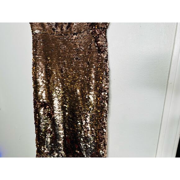 SALONI Aidan Bronze Copper Sequin Mesh Sleeveless V-Neck Sheath Dress Size US 6 - Picture 7 of 16